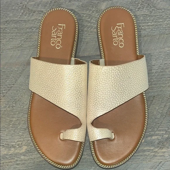 Franco Sarto Womens Pebbled/Metallic Gem Leather Slip On Slide Sandals - Size 8 - Picture 3 of 9